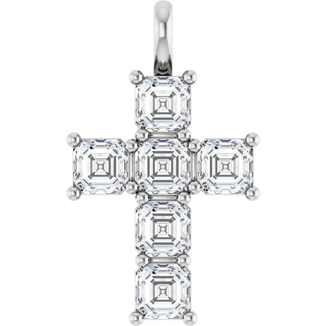 14K Gold Asscher Natural Diamond Accented Cross Pendant - White Gold
