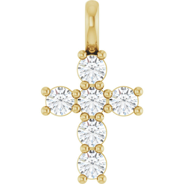 10K Gold Round Lab-Grown Diamond Accented Cross Pendant - Yellow Gold
