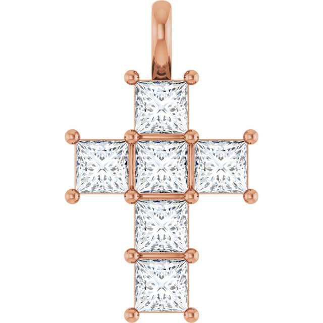 14K Gold Round Natural Diamond Accented Cross Pendant – 2x2mm - Rose Gold