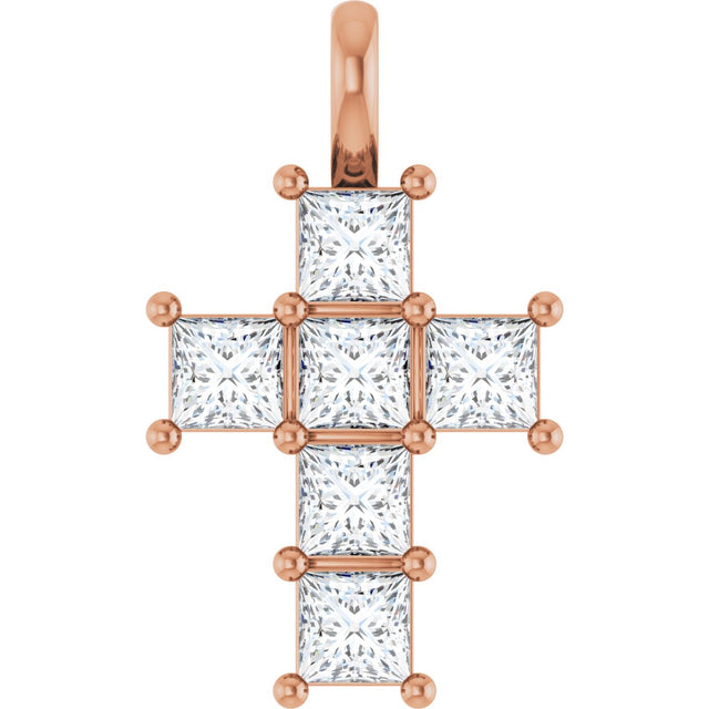 10K Gold Round Natural Diamond Accented Cross Pendant - Rose Gold