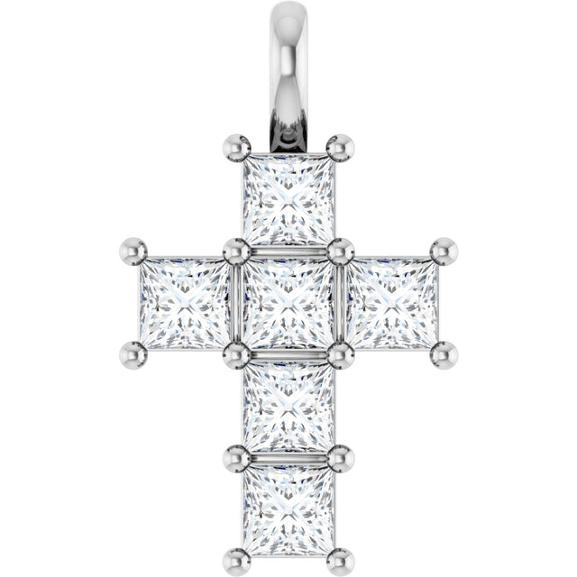 Platinum Round Natural Diamond Accented Cross Pendant