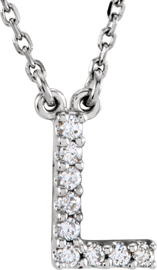 14K Gold Round Natural Diamond Initial Necklace – up to 0.08 CTW - White Gold