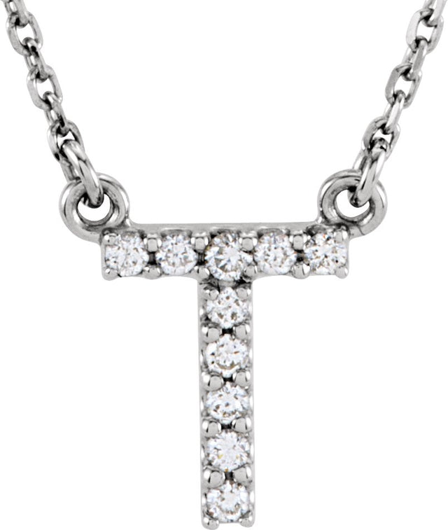 14K Gold Round Natural Diamond Initial Necklace – up to 0.08 CTW - White Gold