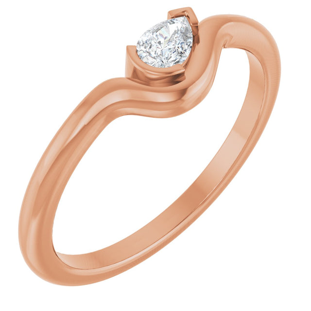 14K Gold Pear Natural Diamond Solitaire Ring - Rose Gold