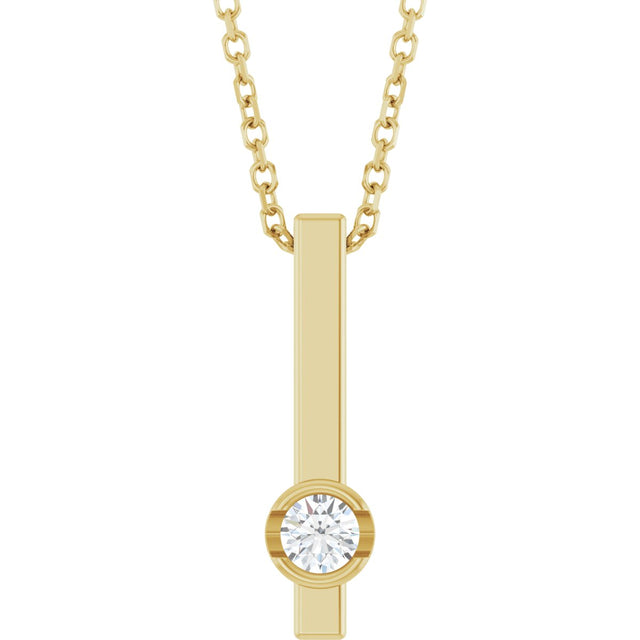 14K Gold Round Natural Diamond Solitaire Bar Necklace or Pendant - Yellow Gold