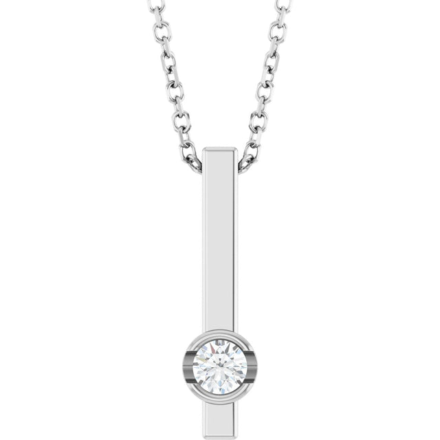 14K Gold Round Natural Diamond Solitaire Bar Necklace or Pendant - White Gold
