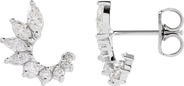 14K Gold Marquise Natural Diamond Accented Front-Back Earrings - White Gold