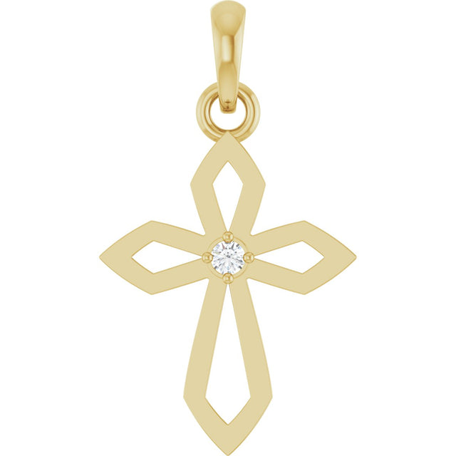 14K Gold Round Natural Diamond Accented Cross Necklace or Pendant – 0.02 CTW - Yellow Gold