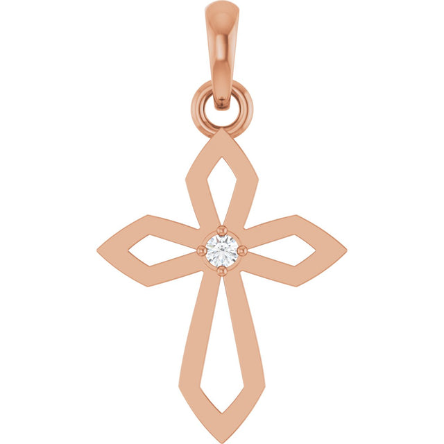 14K Gold Round Natural Diamond Accented Cross Necklace or Pendant – 0.02 CTW - Rose Gold