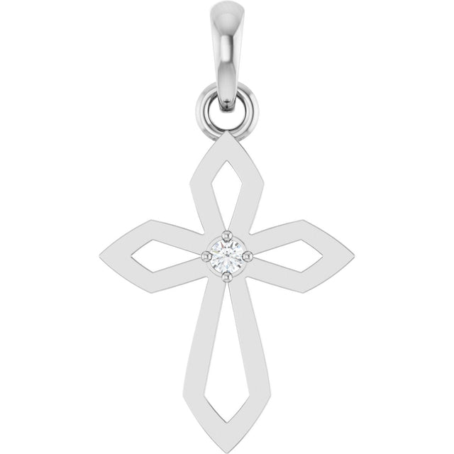 Platinum Round Natural Diamond Accented Cross Necklace or Pendant – 0.02 CTW