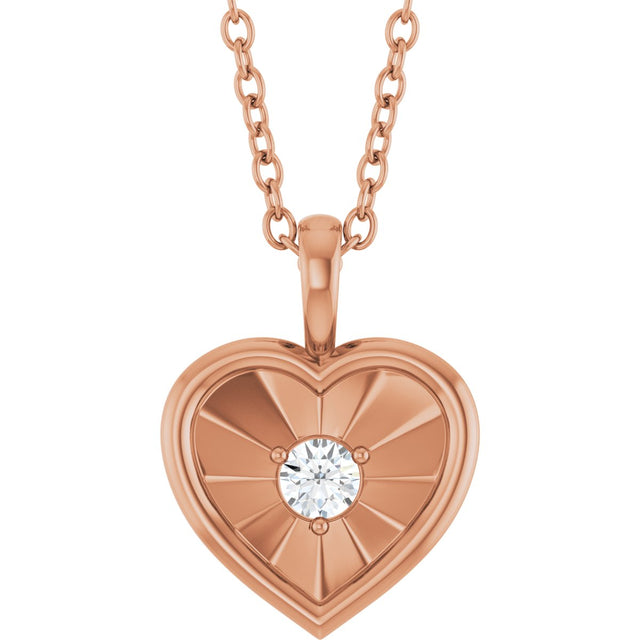 14K Gold Round Natural Diamond Accented Heart Necklace or Pendant – 1/10 CTW - Rose Gold