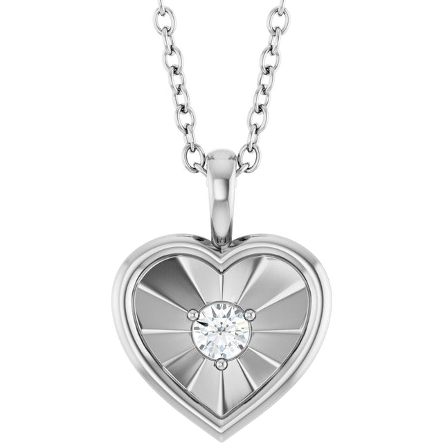 Platinum Round Natural Diamond Accented Heart Necklace or Pendant – 1/10 CTW