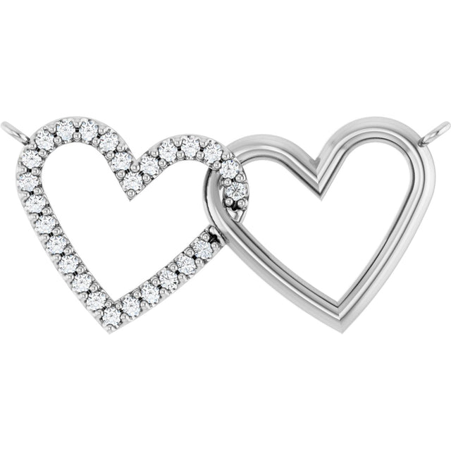14K Gold Round Natural Diamond Interlocking Heart Necklace - White Gold