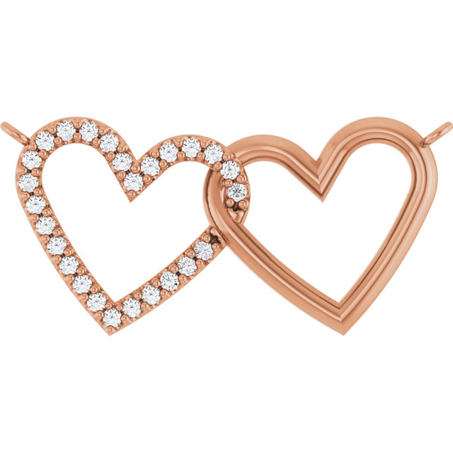 14K Gold Round Natural Diamond Interlocking Heart Necklace - Rose Gold