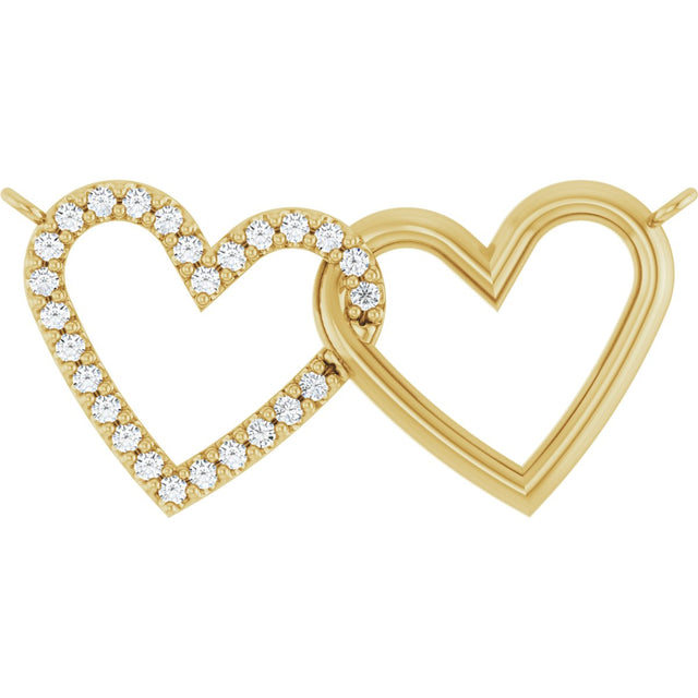 14K Gold Round Natural Diamond Interlocking Heart Necklace - Yellow Gold