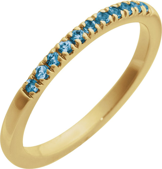 10K Gold Round Natural London Blue Topaz Birthstone Stackable Ring - Yellow Gold