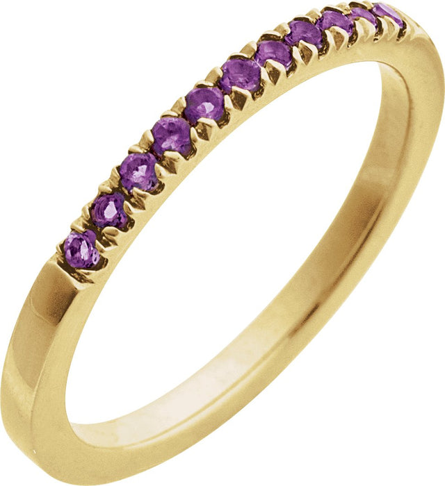 10K Gold Round Natural Amethyst Birthstone Stackable Ring - Yellow Gold