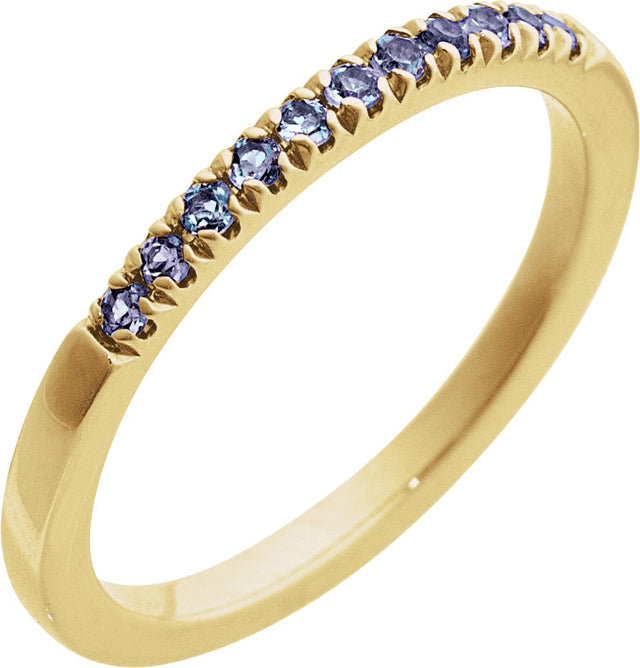 10K Gold Round Natural Alexandrite Birthstone Stackable Ring - Yellow Gold