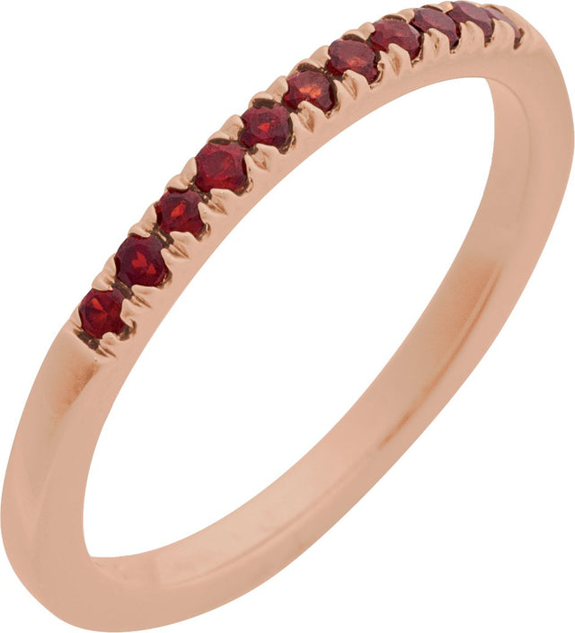 10K Gold Round Natural Mozambique Garnet Birthstone Stackable Ring - Rose Gold