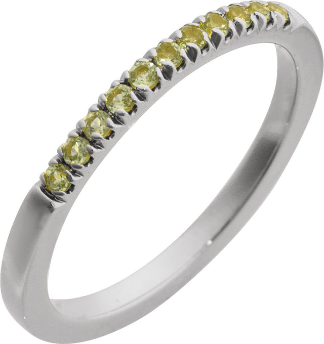 10K Gold Round Natural Peridot Birthstone Stackable Ring - White Gold