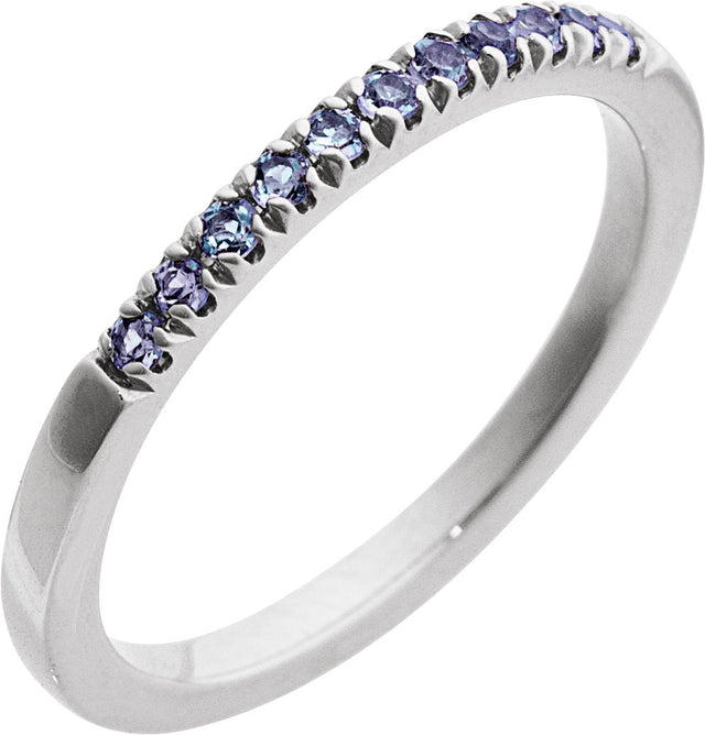 10K Gold Round Natural Alexandrite Birthstone Stackable Ring - White Gold