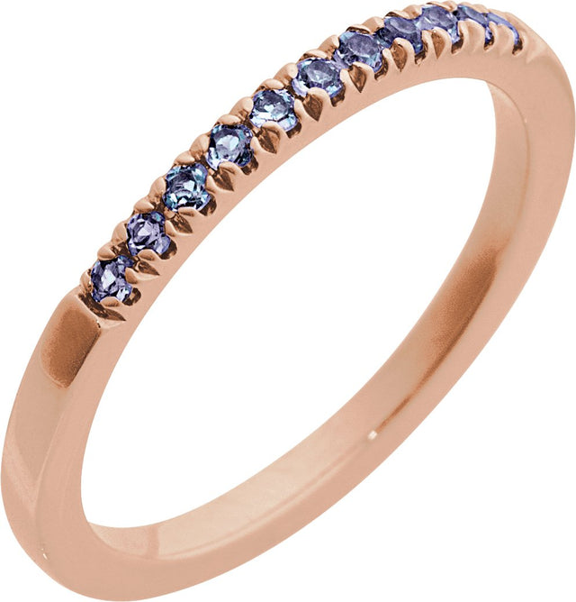 10K Gold Round Natural Alexandrite Birthstone Stackable Ring - Rose Gold