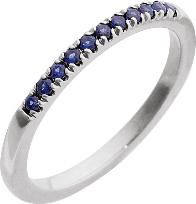 10K Gold Round Natural Blue Sapphire Birthstone Stackable Ring - White Gold