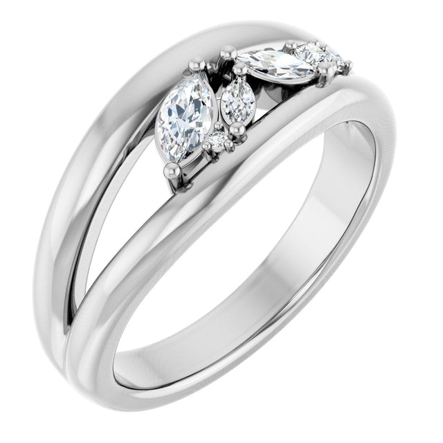 14K Gold Marquise Natural Diamond Accented Negative Space Ring - White Gold