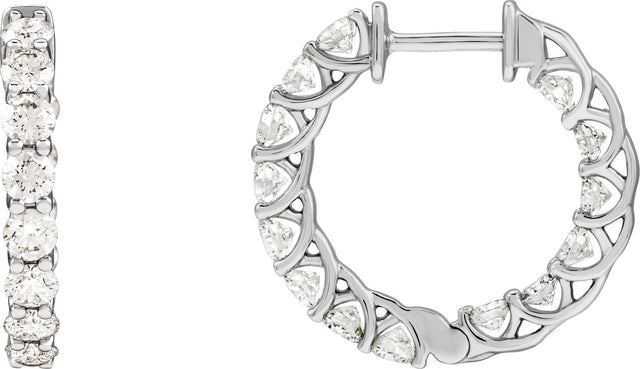 14K Gold Round Lab-Grown Diamond Inside-Outside Hoop Earrings – 2.8mm Stones - White Gold