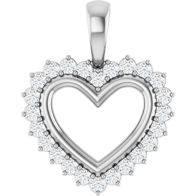 14K Gold Round Natural Diamond Accented Heart Necklace or Pendant – 1/3 CTW - White Gold