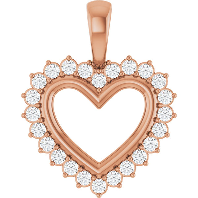 14K Gold Round Natural Diamond Accented Heart Necklace or Pendant – 1/3 CTW - Rose Gold