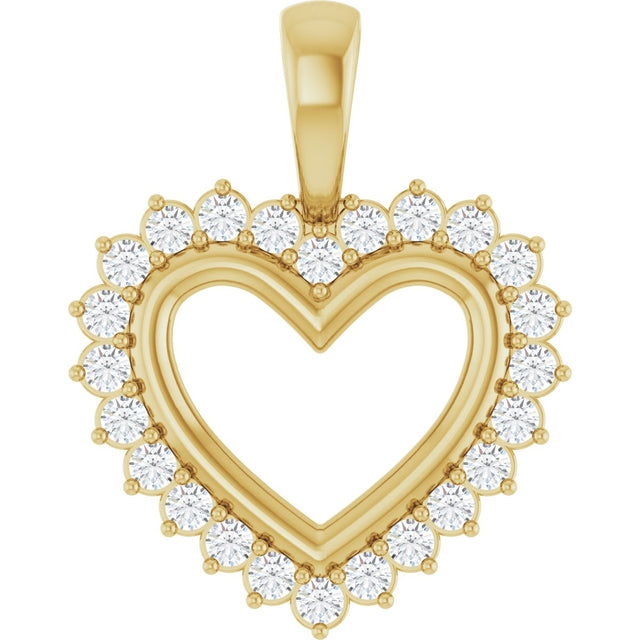 14K Gold Round Natural Diamond Accented Heart Necklace or Pendant – 1/3 CTW - Yellow Gold