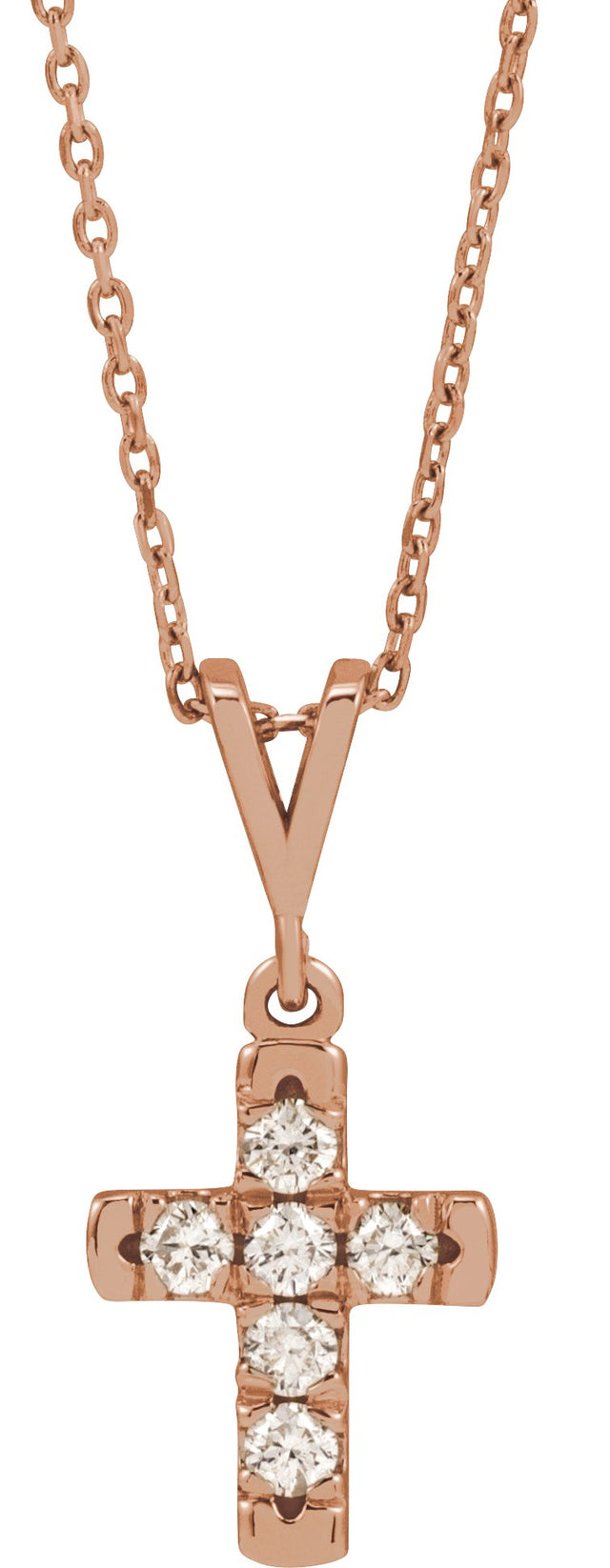 14K Gold Round Natural Diamond French-Set Cross Necklace or Pendant – up to 1/2 CTW - Rose Gold