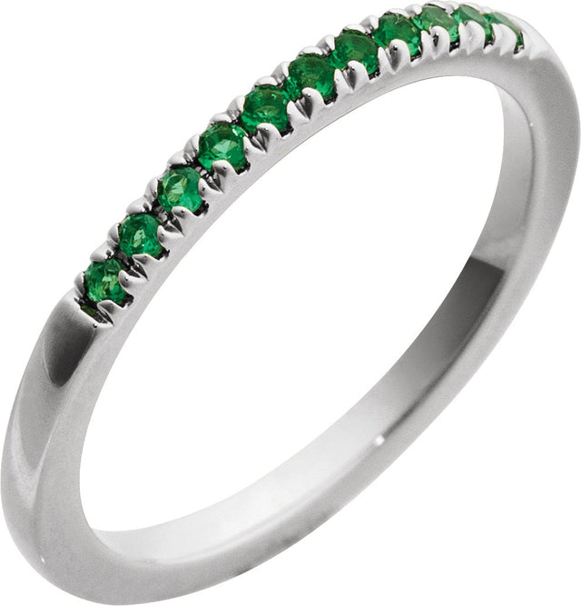 10K Gold Round Natural Emerald Birthstone Stackable Ring - White Gold