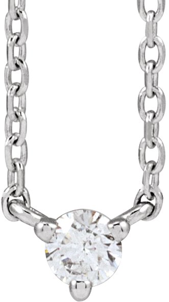 14K Gold Round Natural Diamond Solitaire Necklace – 2-4mm Stones - White Gold
