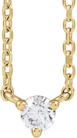 14K Gold Round Natural Diamond Solitaire Necklace – 2-4mm Stones - Yellow Gold