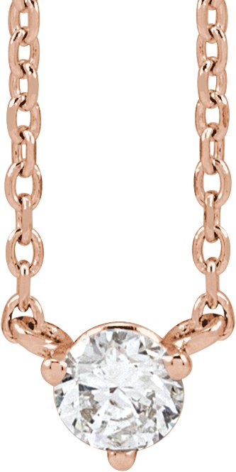 14K Gold Round Natural Diamond Solitaire Necklace – 2-4mm Stones - Rose Gold