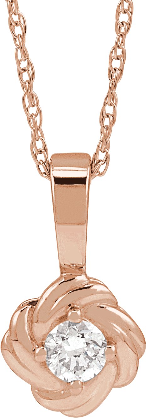 14K Gold Round Natural Diamond Knot Necklace or Pendant - Rose Gold