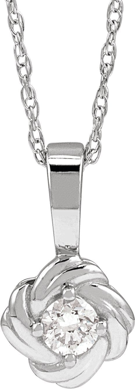 14K Gold Round Natural Diamond Knot Necklace or Pendant - White Gold