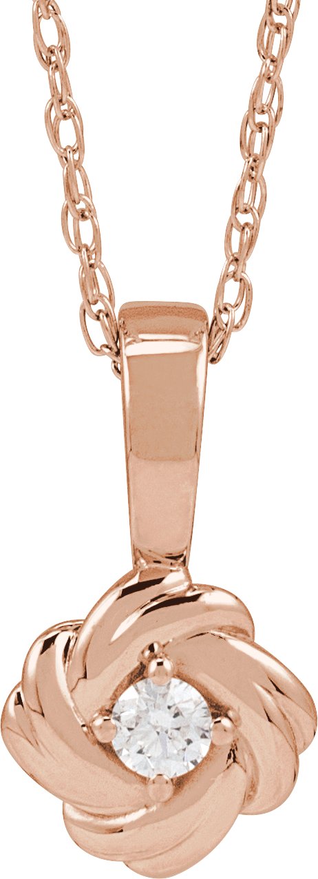 14K Gold Round Natural Diamond Knot Necklace or Pendant - Rose Gold