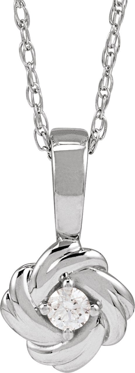 14K Gold Round Natural Diamond Knot Necklace or Pendant - White Gold