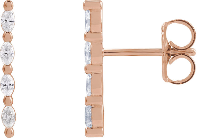 14K Gold Marquise Natural Diamond Accented Bar Earrings - Rose Gold