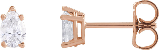 14K Gold Natural Diamond Pear 5-Prong Stud Earrings - Rose Gold
