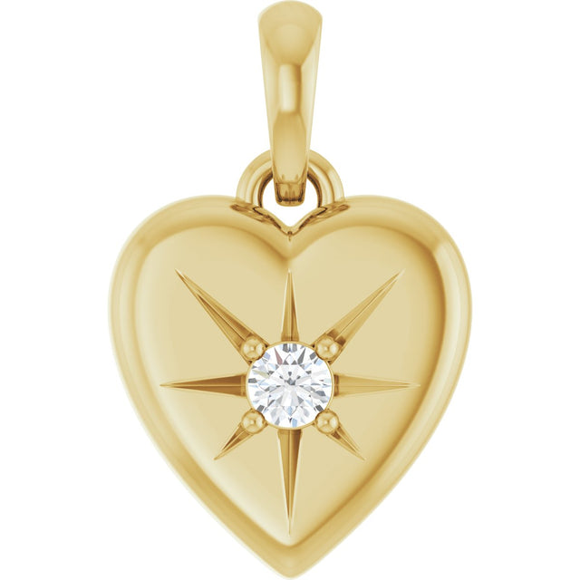 14K Gold Round Natural Diamond Starburst Heart Necklace or Pendant - Yellow Gold