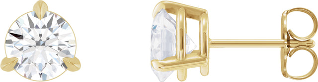 14K Gold Natural Diamond Round 3-Prong Pre-Notched Claw Earring - Yellow Gold