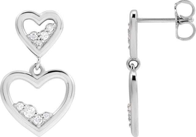 14K Gold Round Natural Diamond Accented Heart Earrings II - White Gold