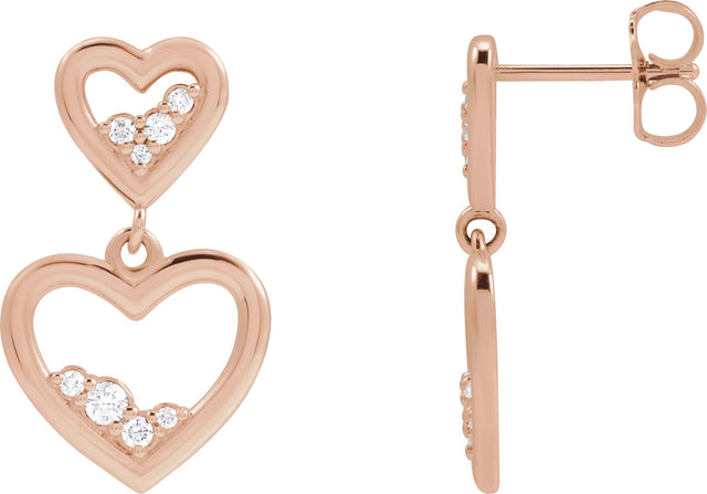 14K Gold Round Natural Diamond Accented Heart Earrings II - Rose Gold