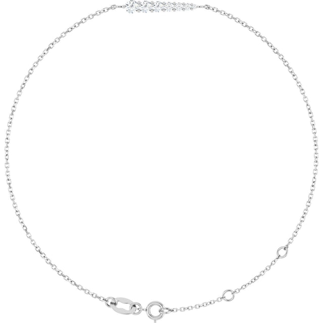 14K Gold Natural Diamond Graduated Link Bracelet - White Gold