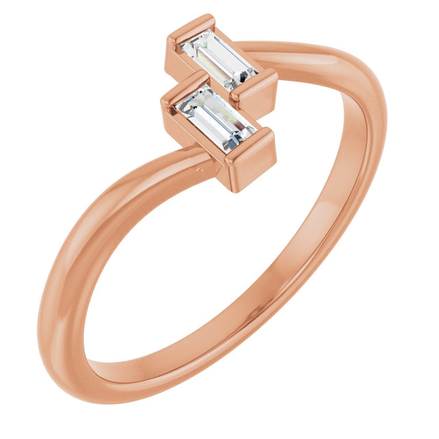 14K Gold Straight Baguette Natural Diamond Two-Stone Ring – 3.5x1.75mm - Rose Gold