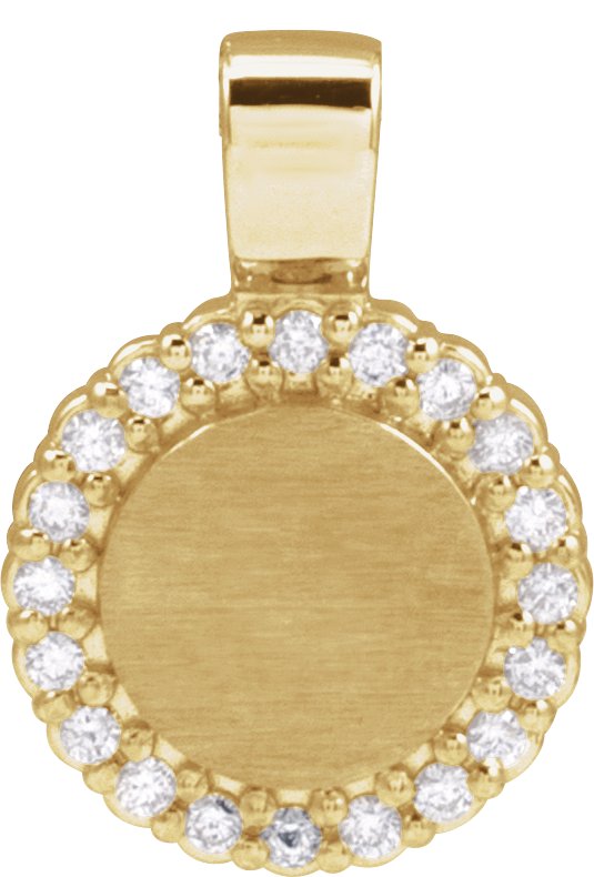 14K Gold Round Natural Diamond Engravable Accented Necklace or Pendant – 1/8 CTW - Yellow Gold
